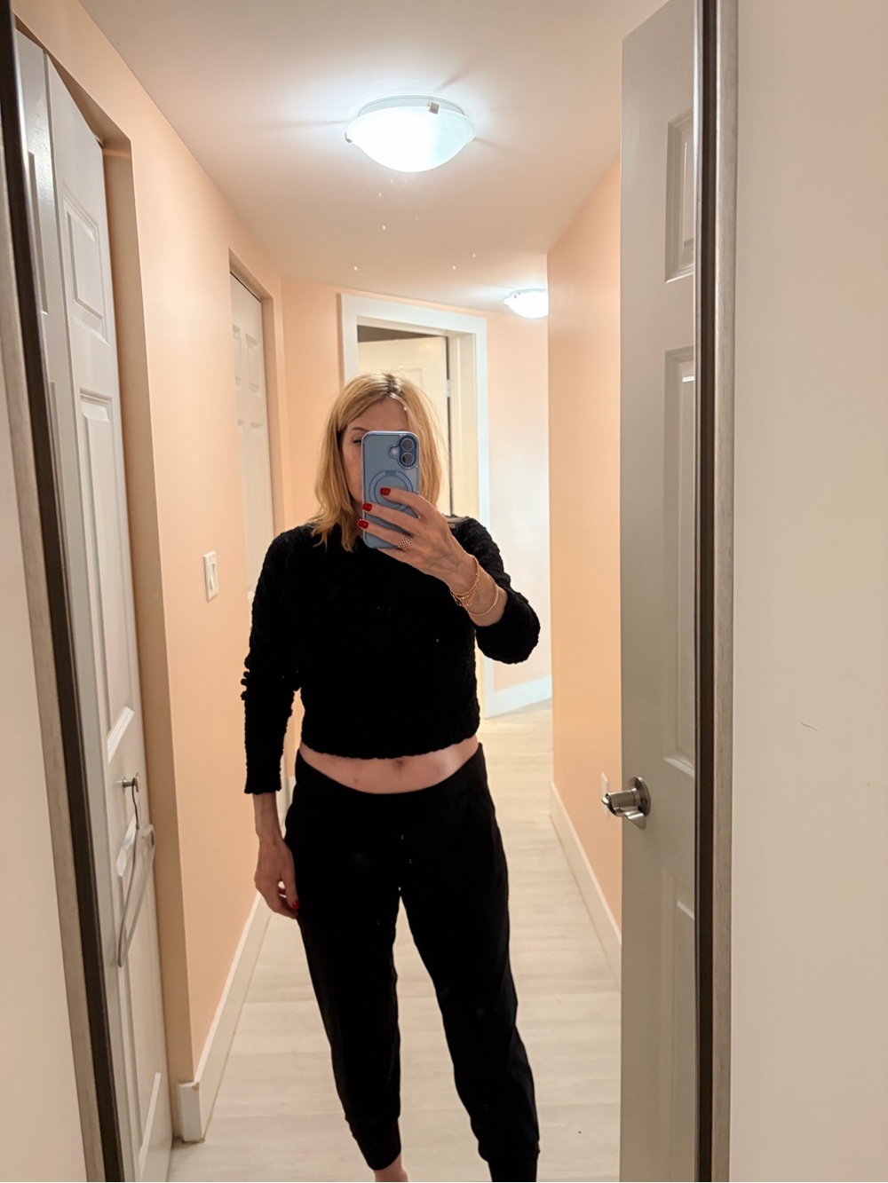 Black Cropped Puckered knit Crop Top